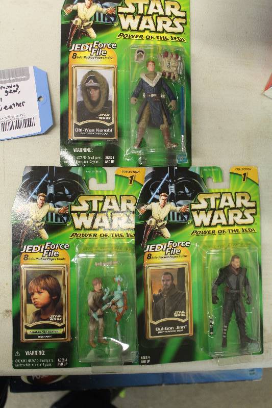 lot 15 image: Lot of (3) Hasbro Star Wars Power Of The Jedi Action Figures Including 1) Obi-Wan Kenobi Cold Weather Gear AND 1) Anakin Skywalker Mechanic AND 1) Qui-Gon Jinn Jedi Training Gear