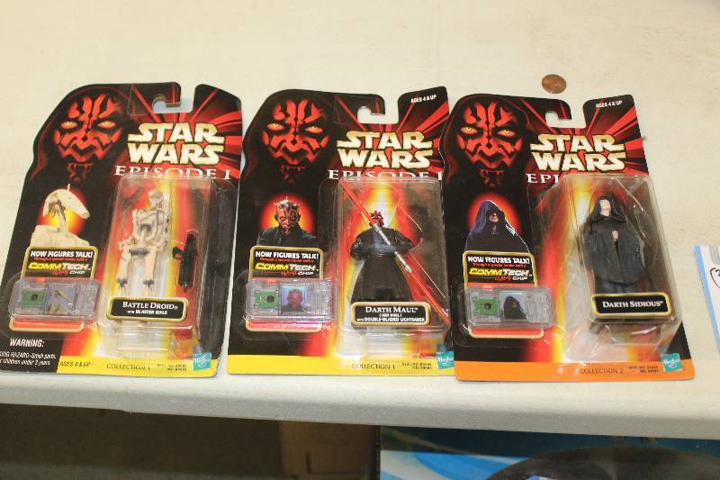 lot 17 image: Lot of (3) Hasbro Star Wars Episode 1 Collection 2 Action Figures Including 1) Battle Droid w Blaster Rifle AND 1) Darth Maul Jedi Duel AND 1) Darth Sidious