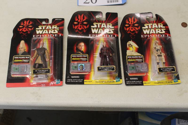 lot 19 image: Lot of (3) Hasbro Star Wars Episode 1 Collection 3 Action Figures Including 1) Ki-Adi-Mundi w Lightsaber AND 1) Queen Amidala Naboo AND 1) Battle Droid w Blaster Rifle