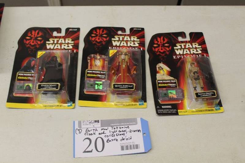 lot 20 image: Lot of (3) Hasbro Star Wars Episode 1 Collection 1 Action Figures Including 1) Darth Maul Tatooine AND 1) Queen Amidala Coruscant AND 1) Battle Droid w Blaster Rifle