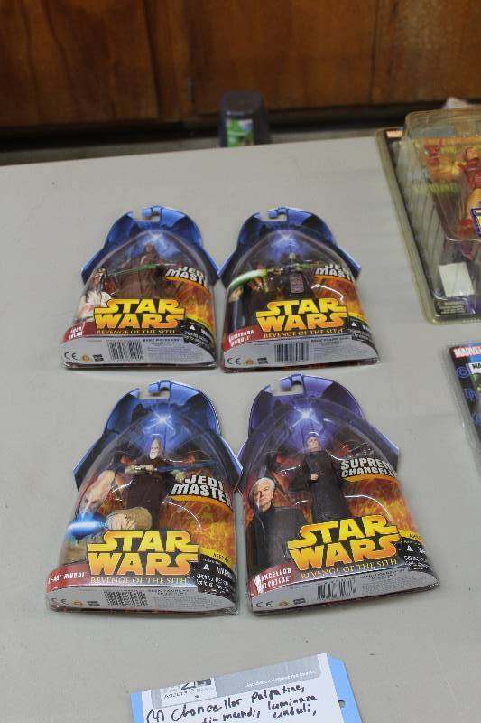 lot 80 image: Lot of (4) Star Wars Revenge Of The Sith Action Figures Including 1) Agen Kolar Jedi Master AND 1) Luminara Unduli Jedi Master AND 1) Ki-Adi-Mundi Jedi Master AND 1) Chancellor Palpatine Supreme Chancellor