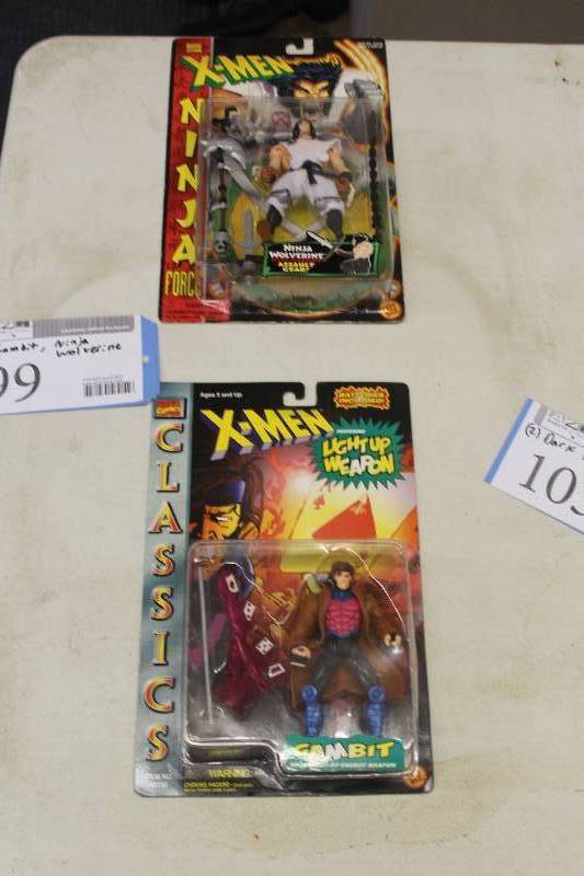 lot 99 image: Lot of (2) Marvel Comics X-Men Action Figures Including 1) Ninja Force Ninja Wolverine AND 1) Classics Gambit w Light-Up Energy Weapon