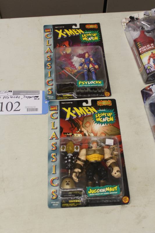 lot 102 image: Lot of (2) Marvel Comics X-Men Classics Action Figures Including 1) Psylocke w Light-Up Psychic Knife AND 1) Juggernaut w Light-Up Jewel Weapon