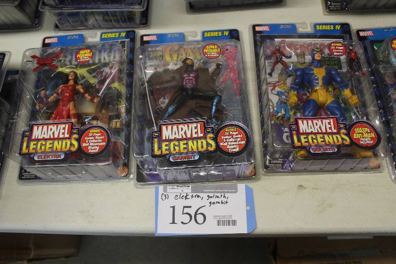 lot 156 image: Lot of (3) Marvel Legends Series IV Action Figures Including 1) Elektra AND 1) Gambit AND 1) Goliath