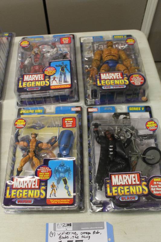 lot 157 image: Lot of (4) Marvel Legends Action Figures Including 1) Sentinel Series Omega Red AND 1) Apocalypse Series Wolverine AND 1) Series II The Thing AND 1) Series V Blade