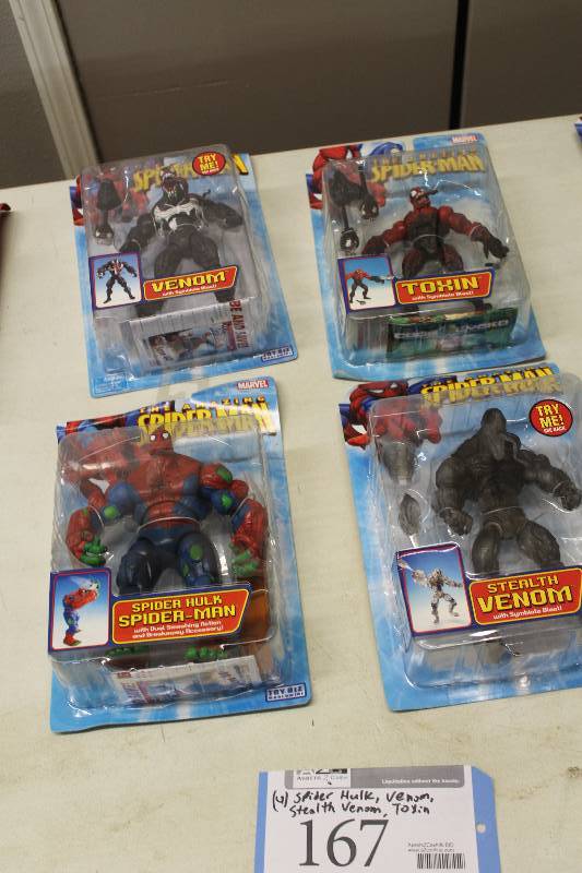 lot 167 image: Lot of (4) Marvel Spiderman Action Figures Including 1) Spider Hulk Spiderman AND 1) Venom AND 1) Stealth Venom AND 1) Toxin