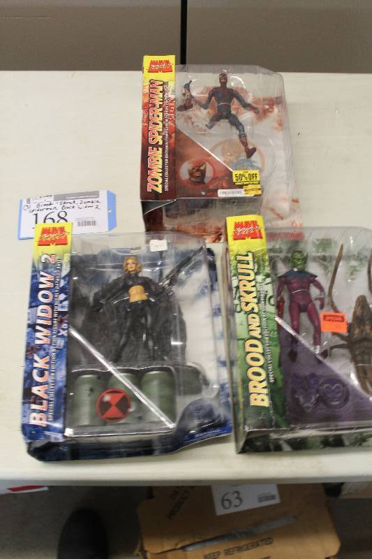 lot 168 image: Lot of (3) Marvel Select Action Figures Including 1) Zombie Spiderman AND 1) Black Widow 2 AND 1) Brood & Skrull