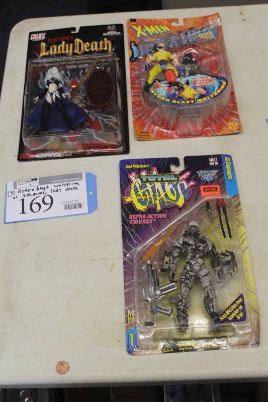 lot 169 image: Lot of (3) Action Figures Including 1) Hydroblast Wolverine AND 1) Lady Death AND 1) Al Simmons