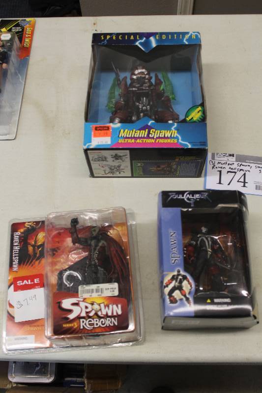 lot 174 image: Lot of (3) Spawn Action Figures Including 1) Mutant Spawn AND 1) Soul Caliber Spawn AND 1) Raven Hellspawn