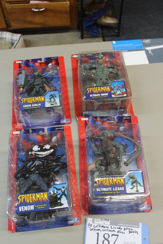 lot 187 image: Lot of (4) Marvel Spiderman Action Figures Including 1) Ultimate Lizard AND 1) Venom AND 1) Ultimat Rhino AND 1) Green Goblin