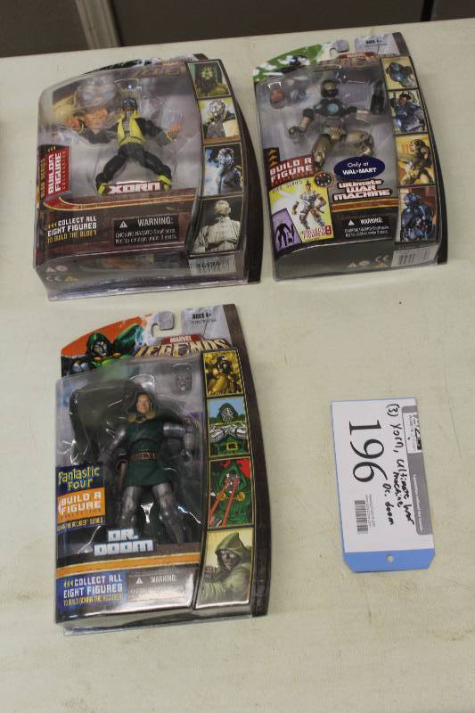 lot 196 image: Lot of (3) Marvel Legends Build A Figure Collection Action Figures Including 1) Xorn AND 1) Ultimate War Machine AND 1) Dr. Doom
