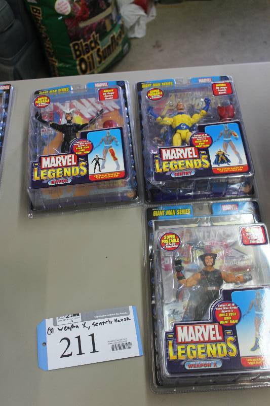 lot 211 image: Lot of (3) Marvel Legends Giant Man Series Action Figures Including 1) Havok AND 1) Sentry AND 1) Weapon X