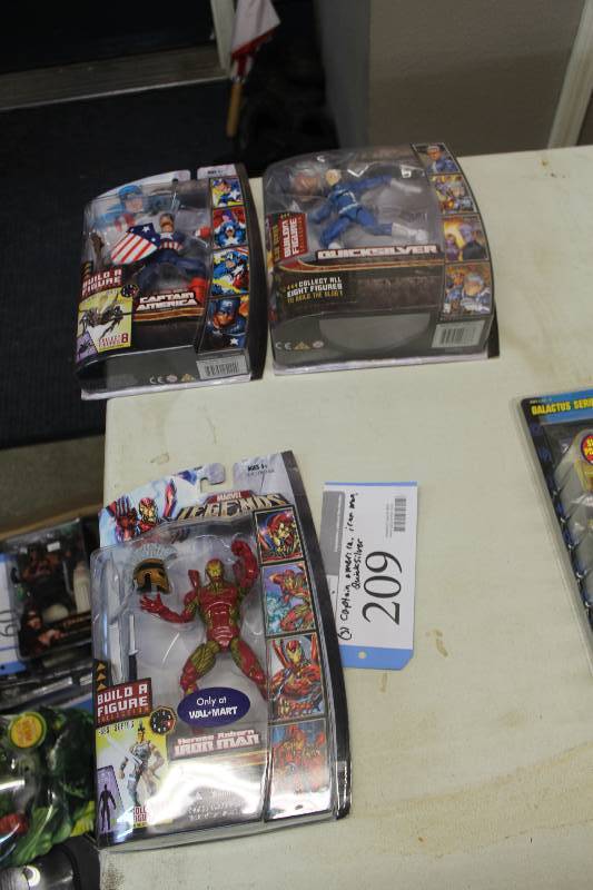 lot 209 image: Lot of (3) Marvel Legends Build A Figure Collection Action Figures Including 1) Heroes Reborn Iron Man AND 1) Quicksilver AND 1) Captain America