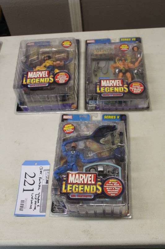 lot 221 image: Lot of (3) Marvel Legends Action Figures Including 1) Series V Mr. Fantastic AND 1) Series III Wolverine AND 1) Series VII Weapon X Wolverine