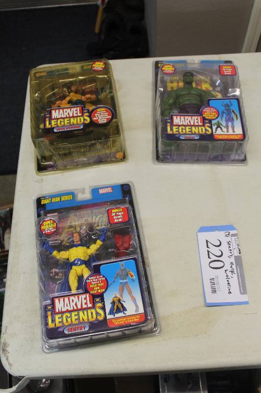 lot 220 image: Lot of (3) Marvel Legends Action Figures Including 1) Giant Man Series Sentry AND 1) Galactus Series 1st Appearance Hulk AND 1) Series III Wolverine