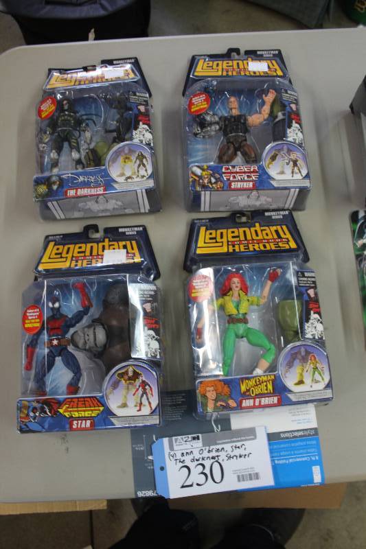 lot 230 image: Lot of (4) Legendary Comic Book Heroes Monkeyman Series Action Figures Including 1) The Darkness AND 1) Stryker AND 1) Ann OBrien AND 1) Star