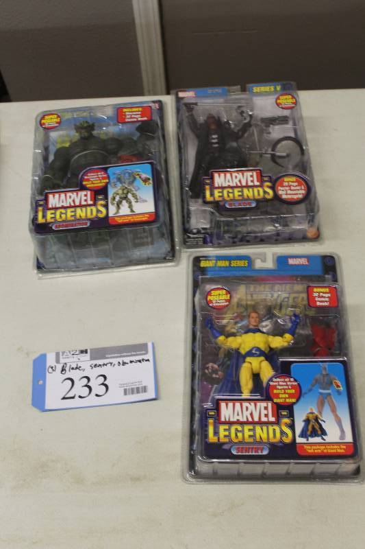 lot 233 image: Lot of (3) Marvel Legends Action Figures Including 1) Onslaught Series Abomination AND 1) Series V Blade AND 1) Giant Man Series Sentry