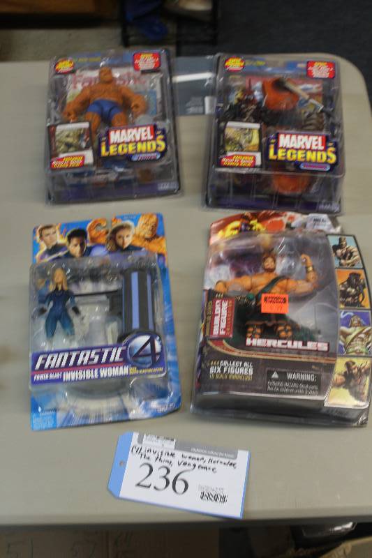 lot 236 image: Lot of (4) Marvel Legends Action Figures Including 1) Legendary Rider Series Vengeance AND 1) Legendary Rider Series 1st Appearance The Thing AND 1) Fantastic 4 Invisible Woman AND 1) Annihilus Series Hercules