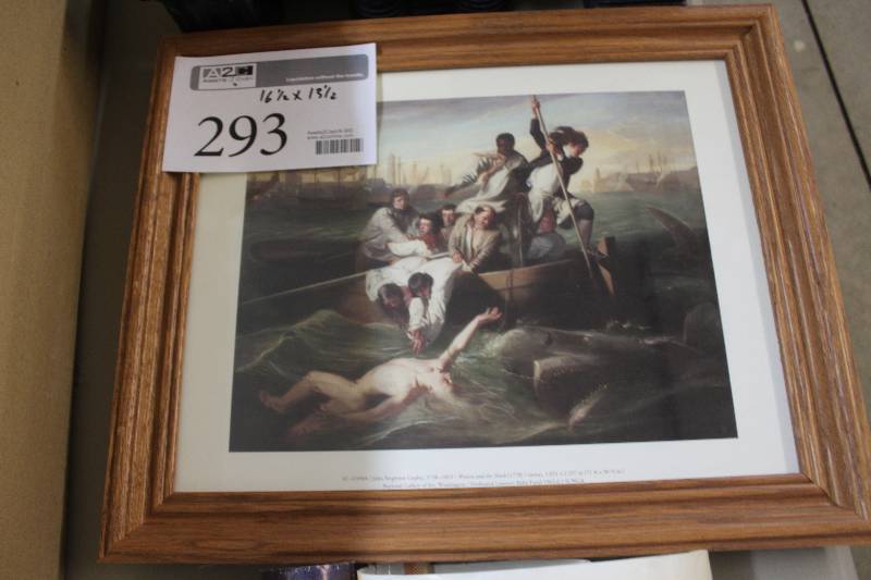 lot 293 image: John Singleton Copley Watson and the Shark 1778 Framed Canvas Print