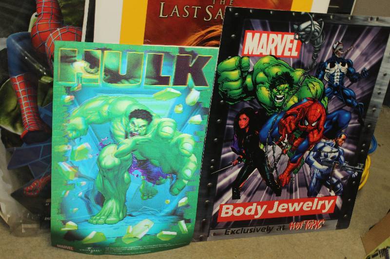 lot 302 image: Lot of (2) Comic Posters Including 1) Hulk AND 1) Marvel Body Jewelry