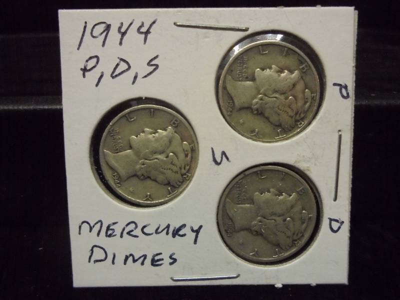 1944 P,D,S Mercury Dimes