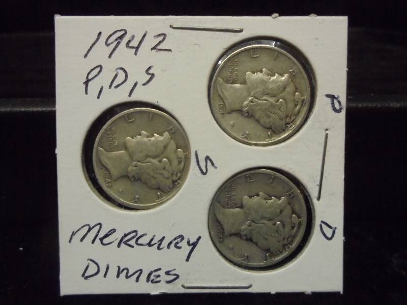 1942 P,D,S Mercury Dimes
