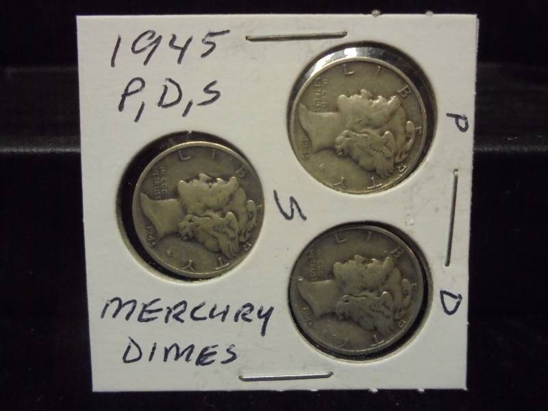 1945 P,D,S Mercury Dimes