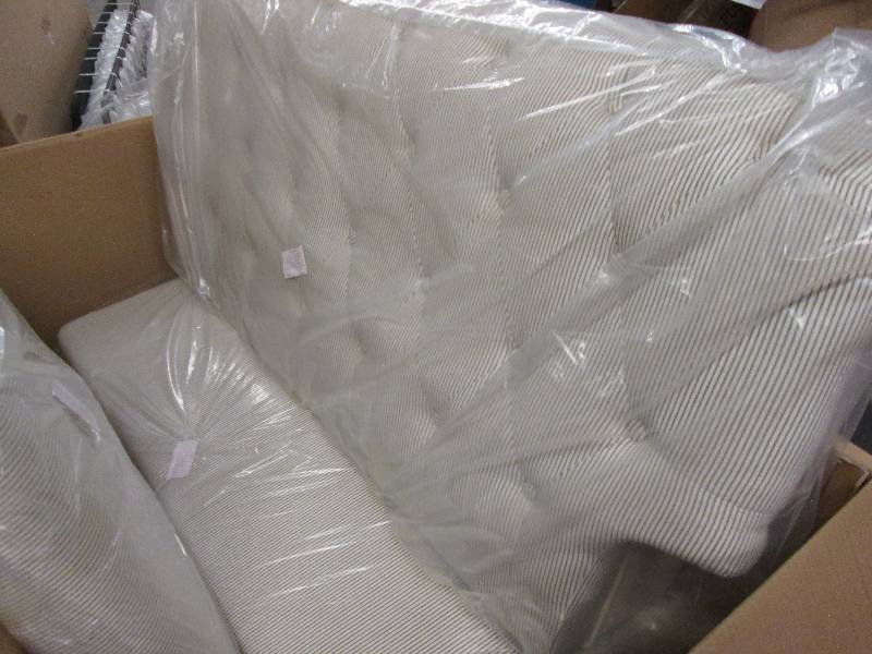 Pinstriped Fabric Tufted Loveseat n...