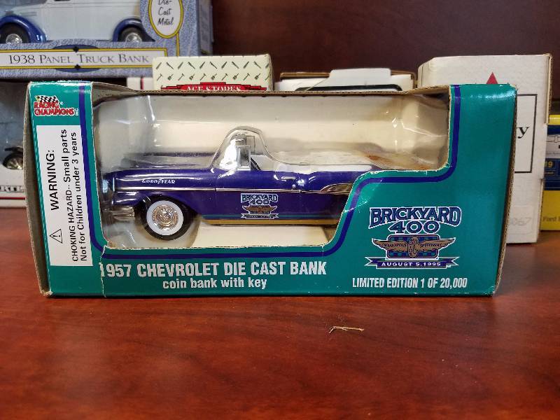 lot 82 image: 1957 Chevrolet Diecast Bank by Racing Champions Brickyard 400