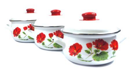 lot 121 image: Uniware Super Quality Premium Enamel Cookware Set (6 Pieces Set, Red Rose Pattern)