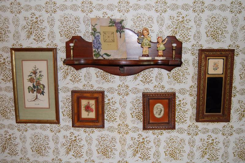 lot 19 image: Hummell Figurines with Shelf and Pictures