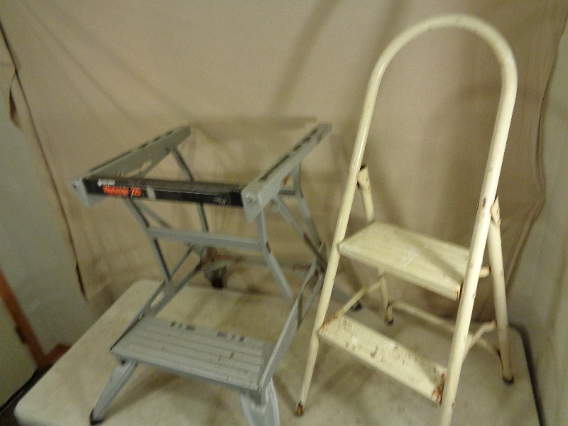 lot 91 image: Folding Work Table and Step Stool