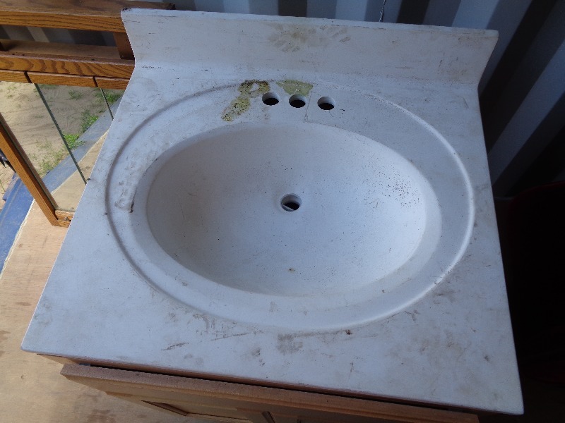 lot 120 image: Bathroom Vanity, Sink, and Medicine Cabinet