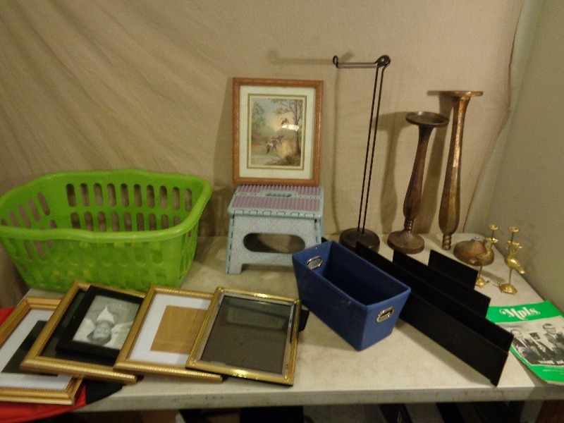 lot 176 image: Basket, Stool, Decorations, Picture Frames, Etc