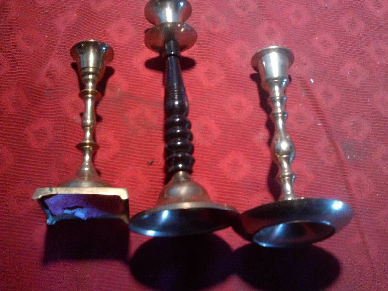 3 BRASS CANDLE HOLDERS