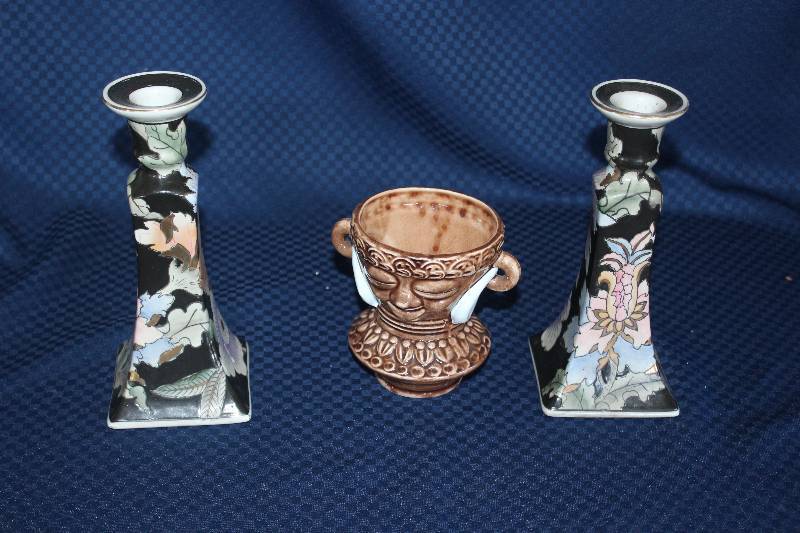 lot 333 image: Lot of (3) Table Decorations Including 2) Candle Holders AND 1) Vase