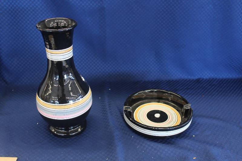 lot 351 image: Lot of (2) 1970s Italian Ceramic Pottery Vase and Saucer