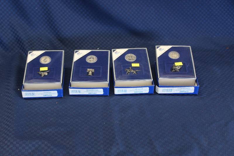 lot 375 image: Lot of (4) 50 State Quarters w Pin Including Connecticut, Georgia, Pennsylvania, Delaware