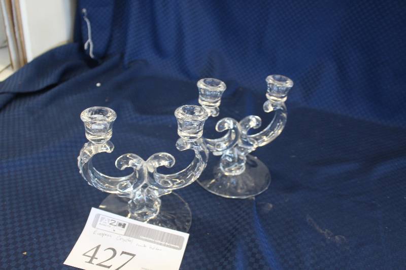 lot 427 image: Lot of (2) European Crystal Candle Holders