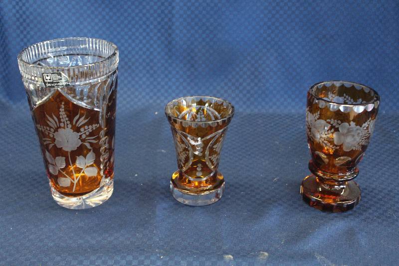 lot 430 image: Lot of (3) Rare German Art Crystal Color Vases