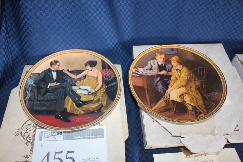 lot 455 image: Lot of (2) Norman Rockwell Ceramic Collectible Plates Including 1) #03686H Flirting In The Parlor AND 1) #5257C Confiding In The Den