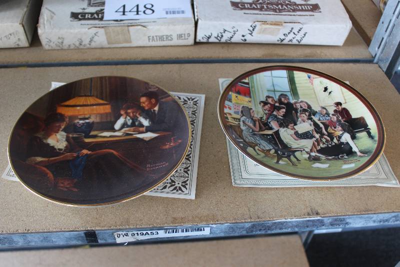 lot 448 image: Lot of (2) Norman Rockwell Ceramic Collectible Plates Including 1) #499C Fathers Help AND 1) #2110A The Story Hour