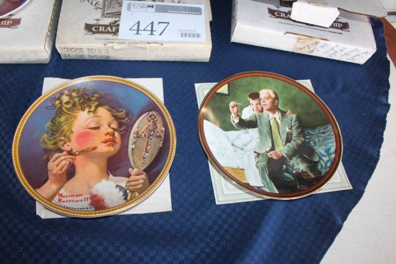 lot 447 image: Lot of (2) Norman Rockwell Ceramic Collectible Plates Including 1) #3222N Making Believe At The Mirror AND 1) #3451A The Country Doctor