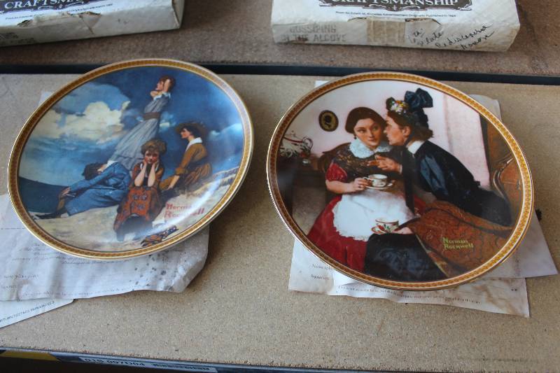 lot 445 image: Lot of (2) Norman Rockwell Ceramic Collectible Plates Including 1) Waiting On The Shore AND 1) Gossiping
