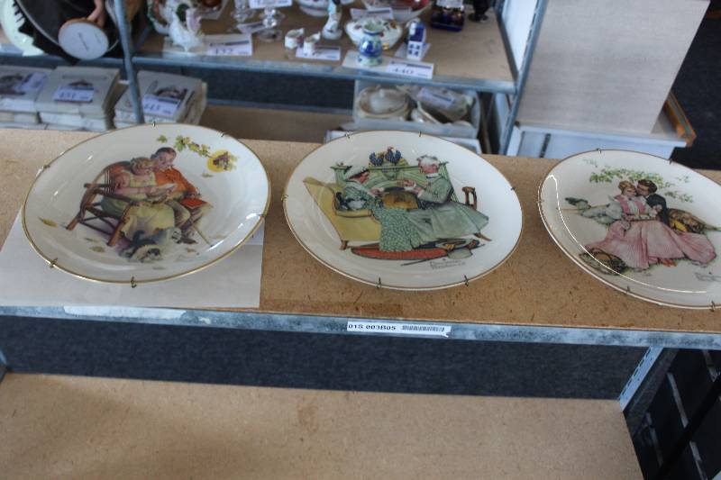 lot 466 image: Lot of (3) Norman Rockwell Ceramic Collectible Plates Including 1) Fall - Fondly Do We Remember AND 1) Winter - Gaily Sharing Vintage Times AND 1) Summer - Flowers In Tender Bloom