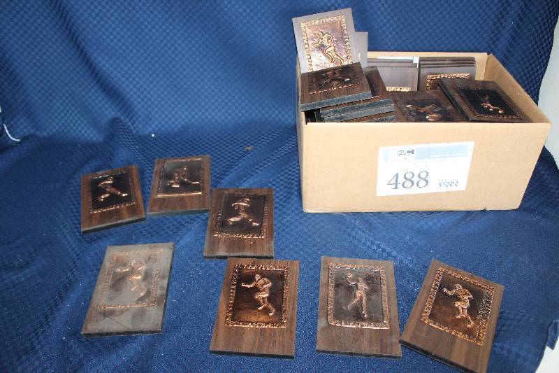 lot 488 image: Box Lot of Bronze Sports Plaques