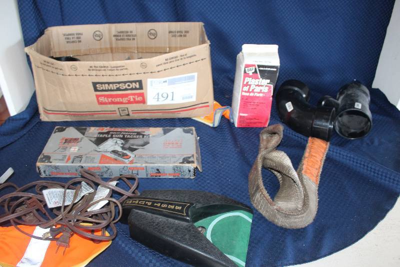 lot 491 image: Box Lot of Miscellaneous Hardware, Putting Green, Staple Gun