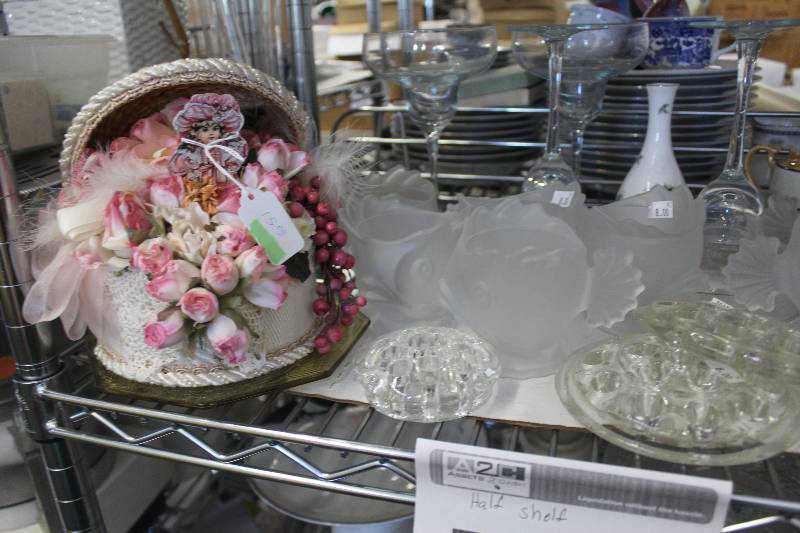 lot 517 image: Half Shelf Lot Of Ceramic, Glass Decorations, Tableware