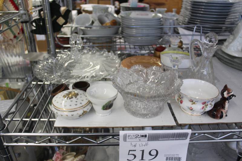 lot 519 image: Half Shelf Lot Of Ceramic, Glass Decorations, Tableware