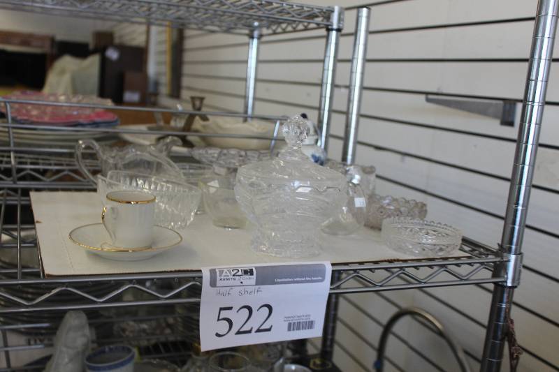 lot 522 image: Half Shelf Lot Of Ceramic, Glass Decorations, Tableware
